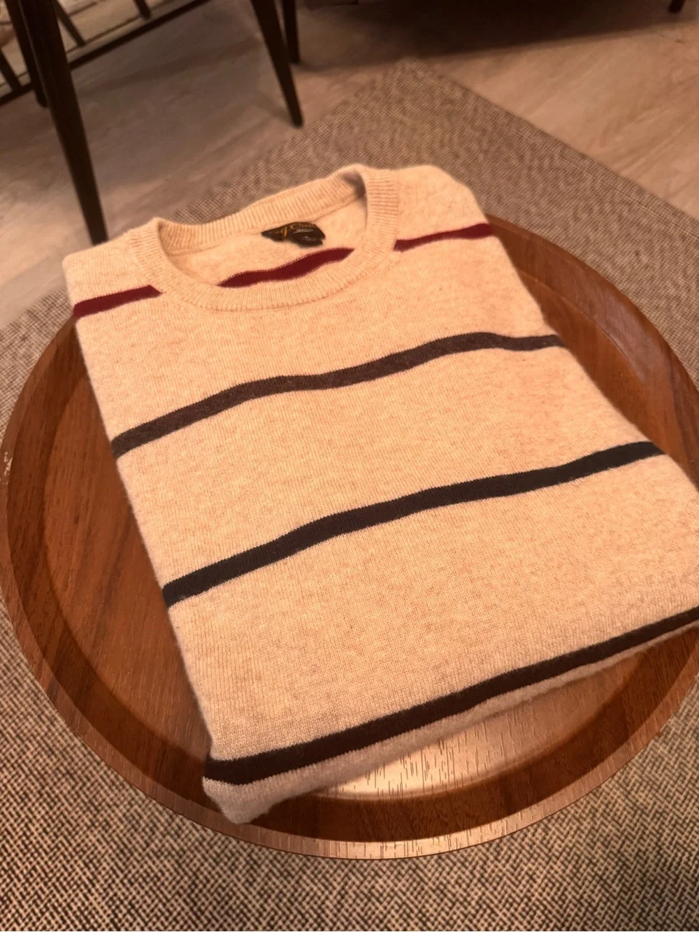 J. Crew Cashmere Crewneck Sweater with Burgundy, Green and Charcoal Stripes